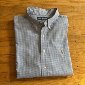 Ralph Lauren Men's Light Blue Checkered Button Down Shirt Neck Size 17 Preppy